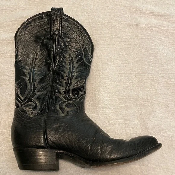 Tony Lama Black Cowboy Boots - Picture 2 of 7